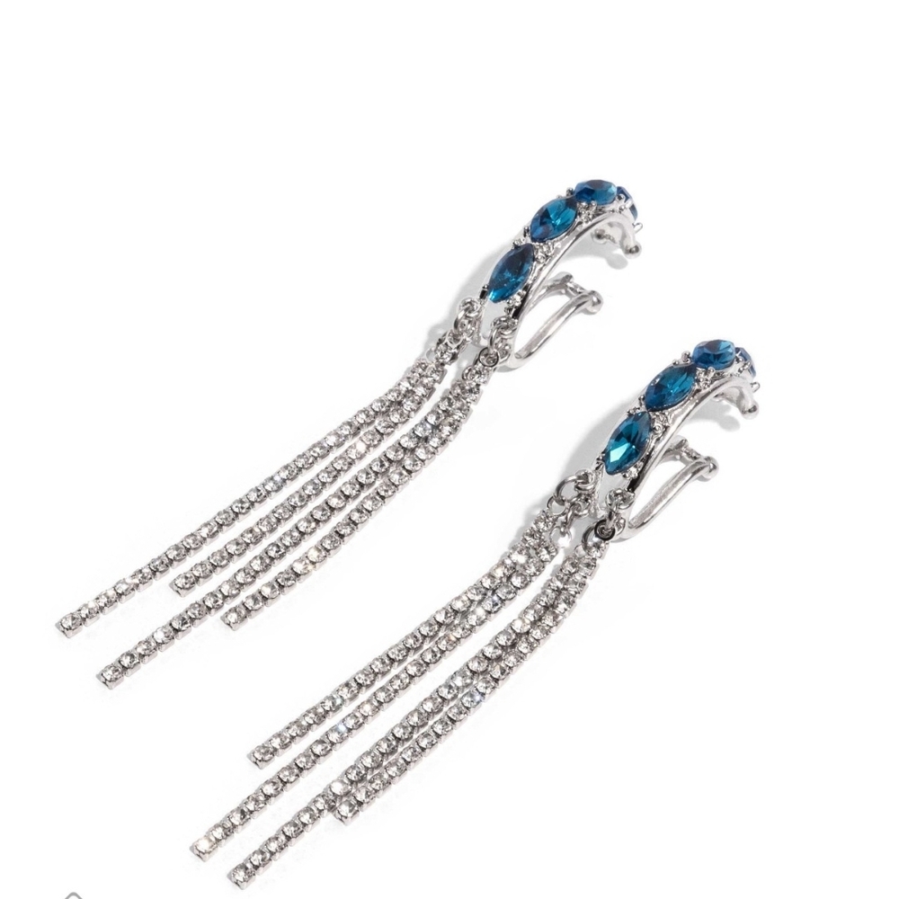 Paparazzi Silver and Blue Tassel Earrings Feminine Fascination Post Jewelry